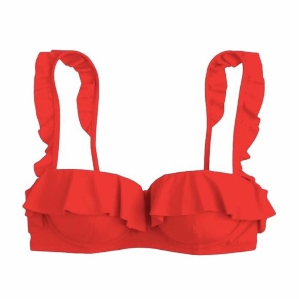 J.crew Red Ruffled Bikini Top